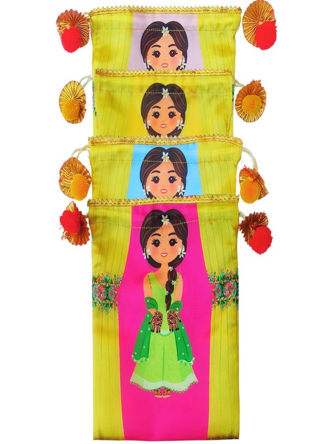 SRI YAGNAA سري ياجنا - عبوة من 10 أكياس بوتلي بتصميم مهندي - أكياس بوتلي قماشية - إغلاق برباط من الحرير للنساء - أكياس هدايا - لتوزيع الهدايا (متعددة الألوان) - Image 4